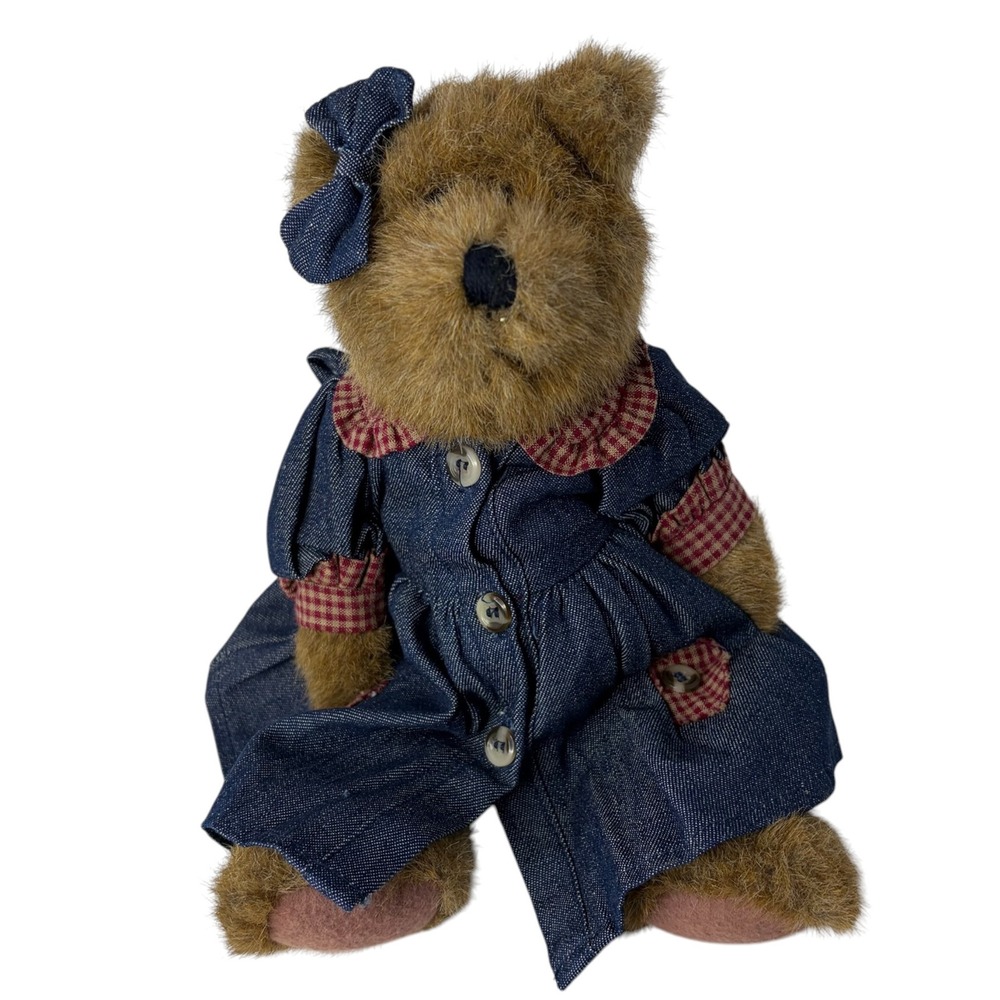 Boyds Bears Emmy Lou Plush Bear Denim Dress Vintage 1985‎ Teddy Bear 10 Inch
